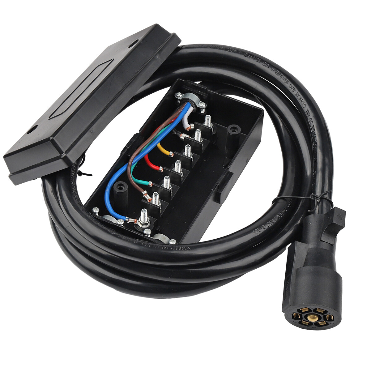 4ft 8ft Trailer Cord 7 Way Plug 7-Pole Inline Junction Box Wiring Harness Kit