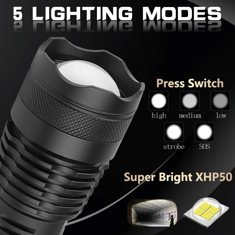 90000LM Super Bright LED Tactical Flashlight Torch With Rechargeable Battery