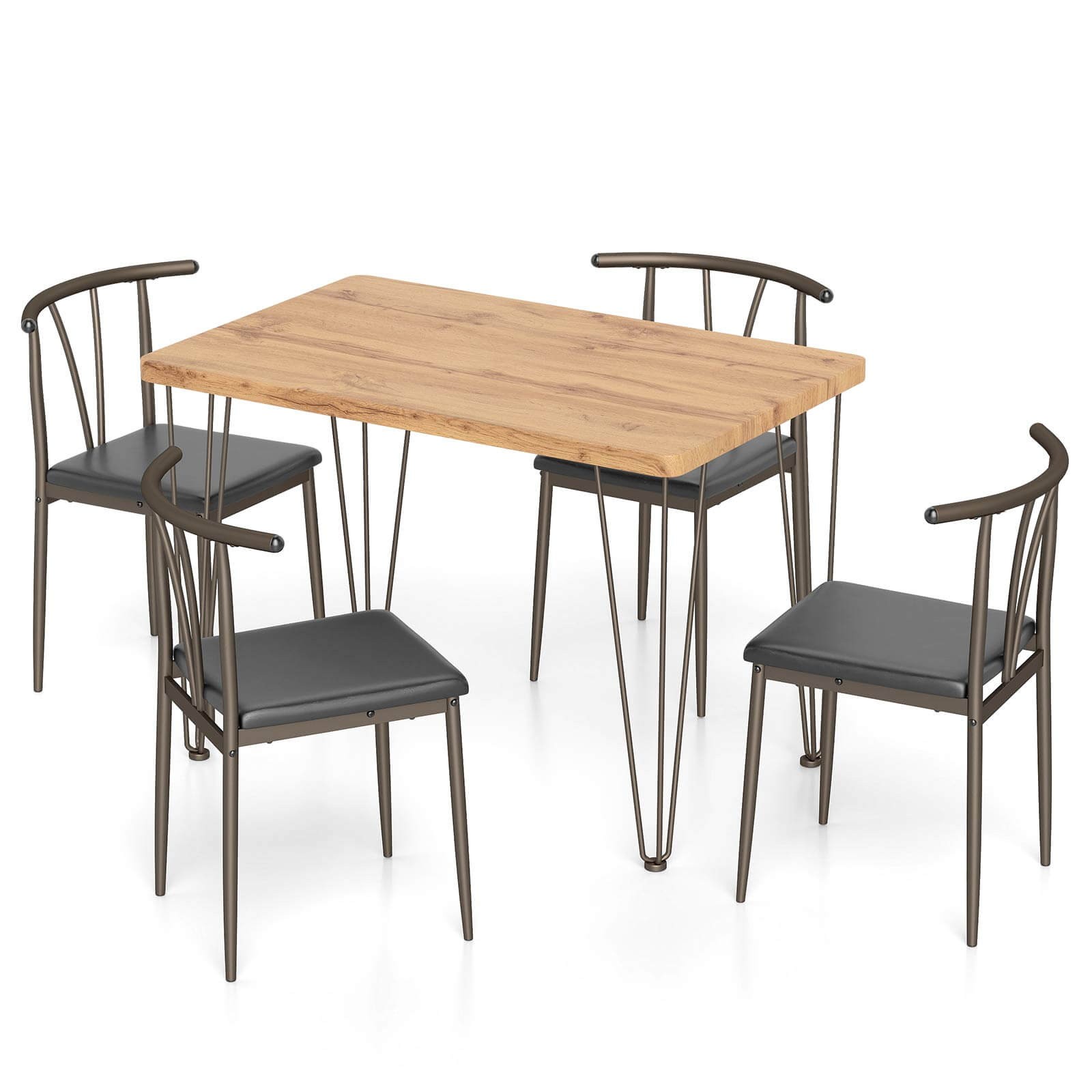 Rectangular Kitchen Table and 4 Armless Chairs w/ Upholstered Seat, Spindle Back
