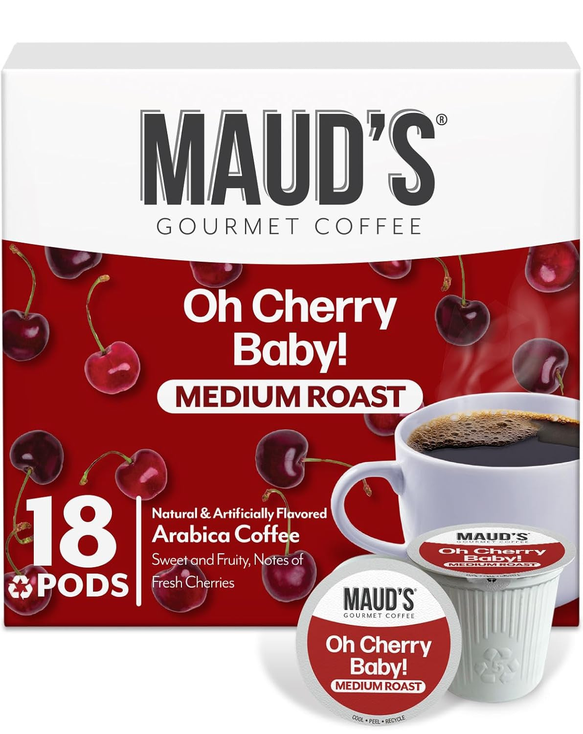 Maud'S Cherry Flavored Coffee Pods, 18 Ct, Medium Roast Flavored Coffee in Recyc