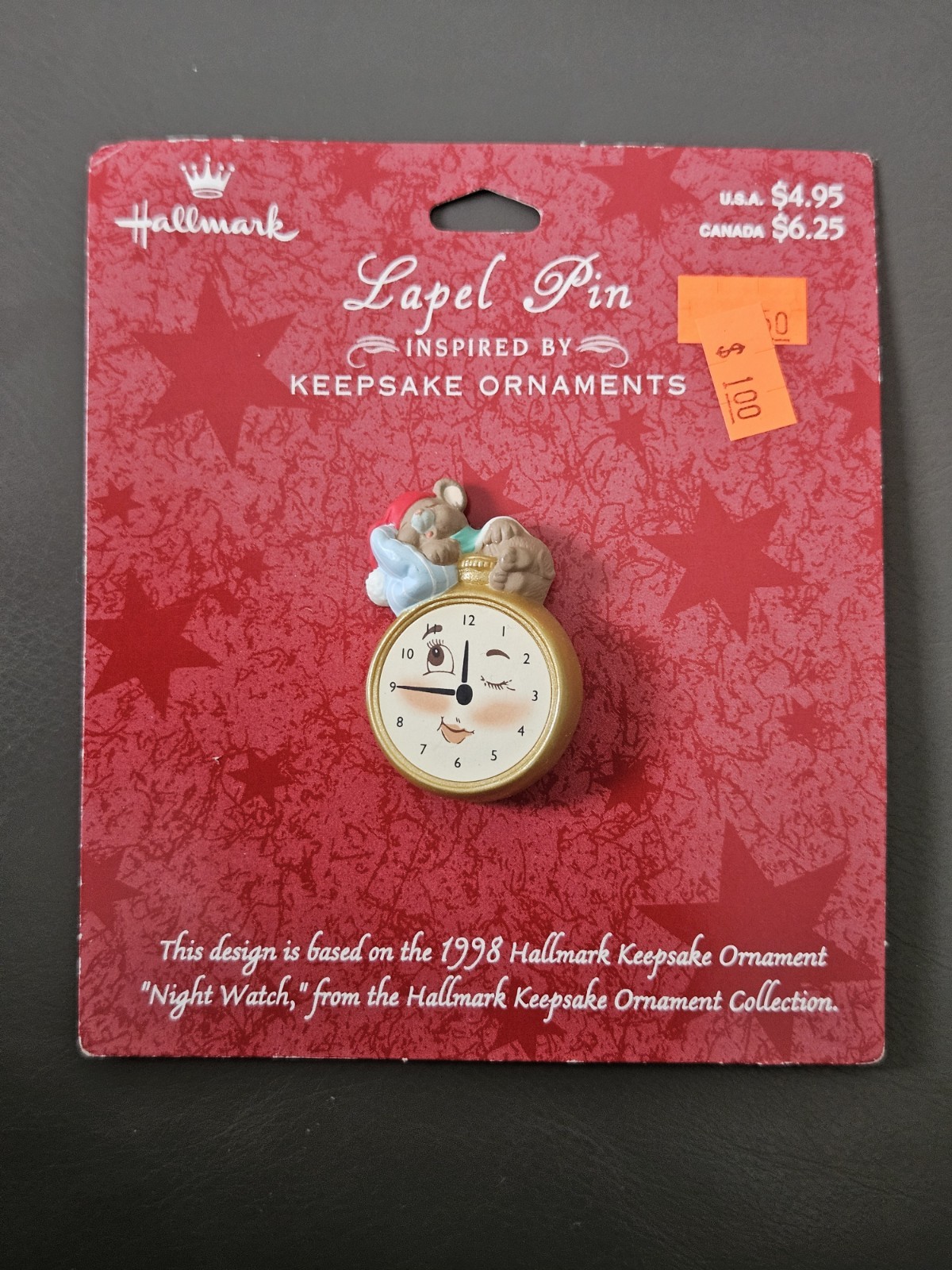 Hallmark Night Watch Lapel Pin-  Mouse Watch Clock - Read  Description
