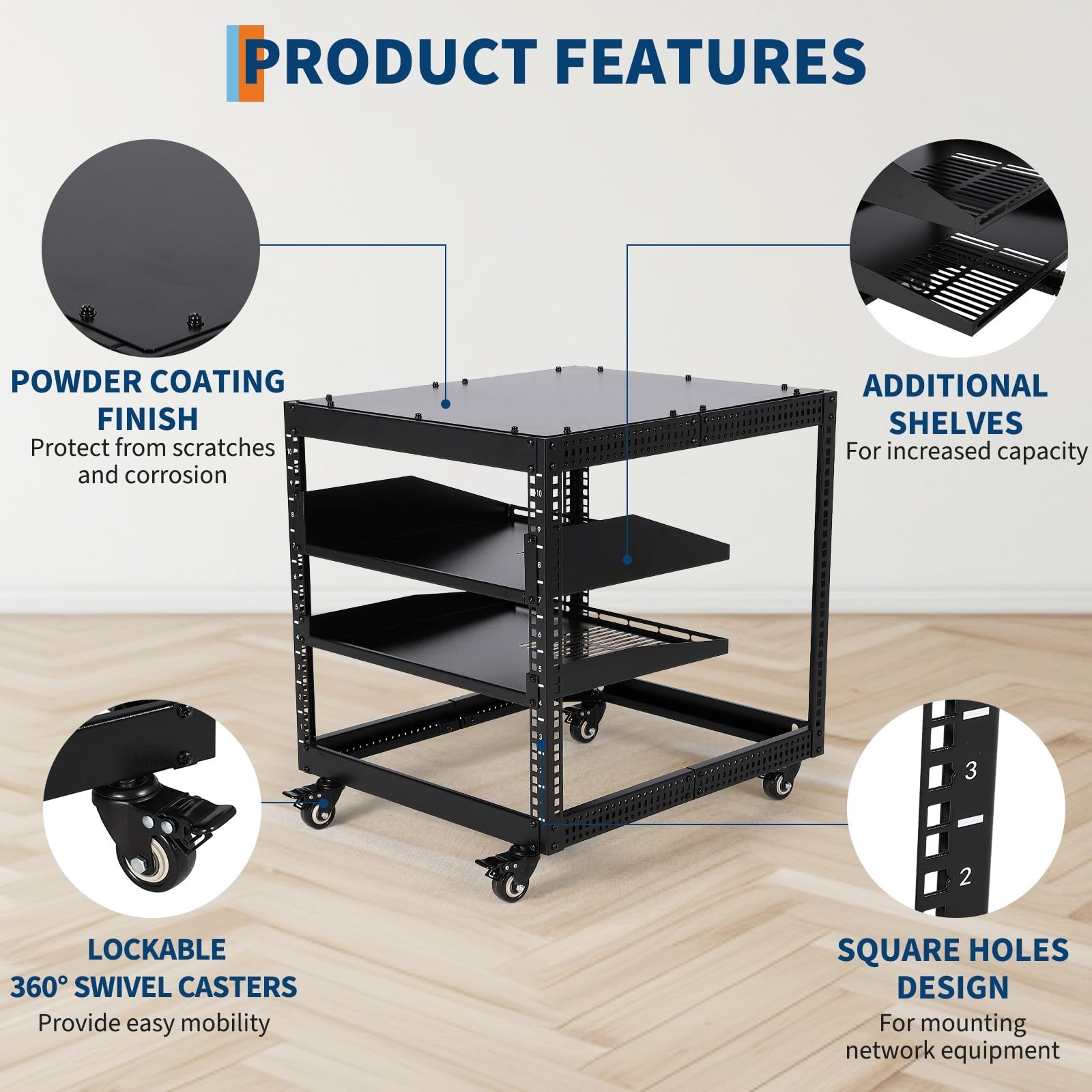 10U Open Frame Server Rack Network Rack 23''-40'' Adjustable Depth