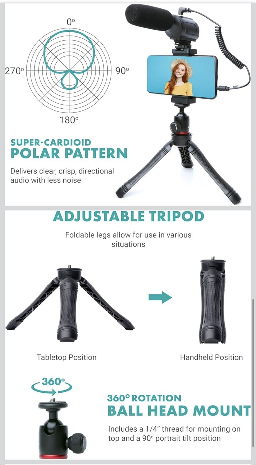 uVlogger- Android/USB-Vlogging Kit Smartphone Video Kit : Tripod, Mount, Ligh...