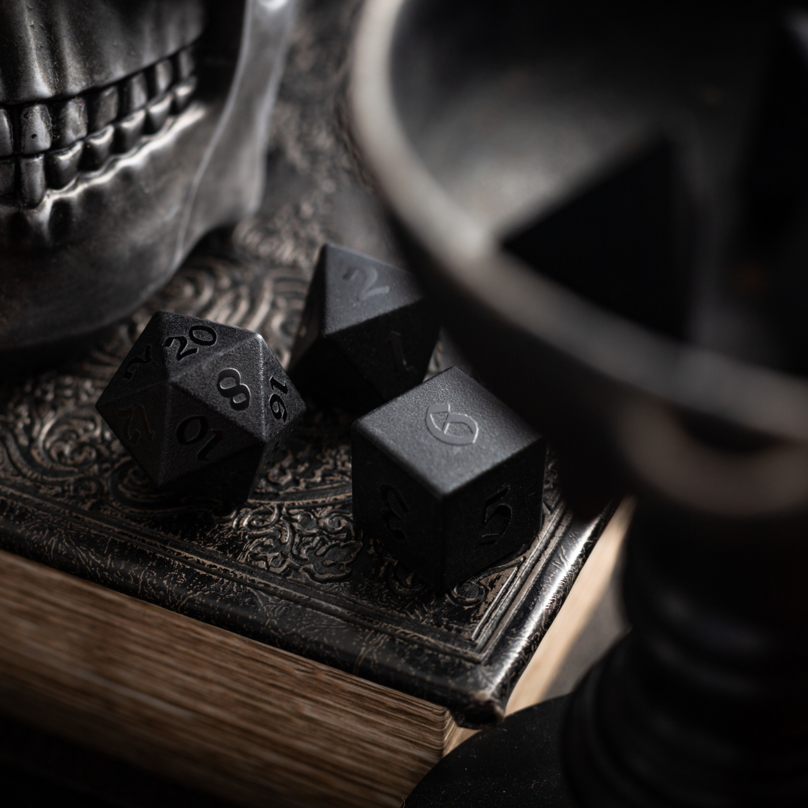 Black Night Raised Obsidian Gemstone DND Dice Set