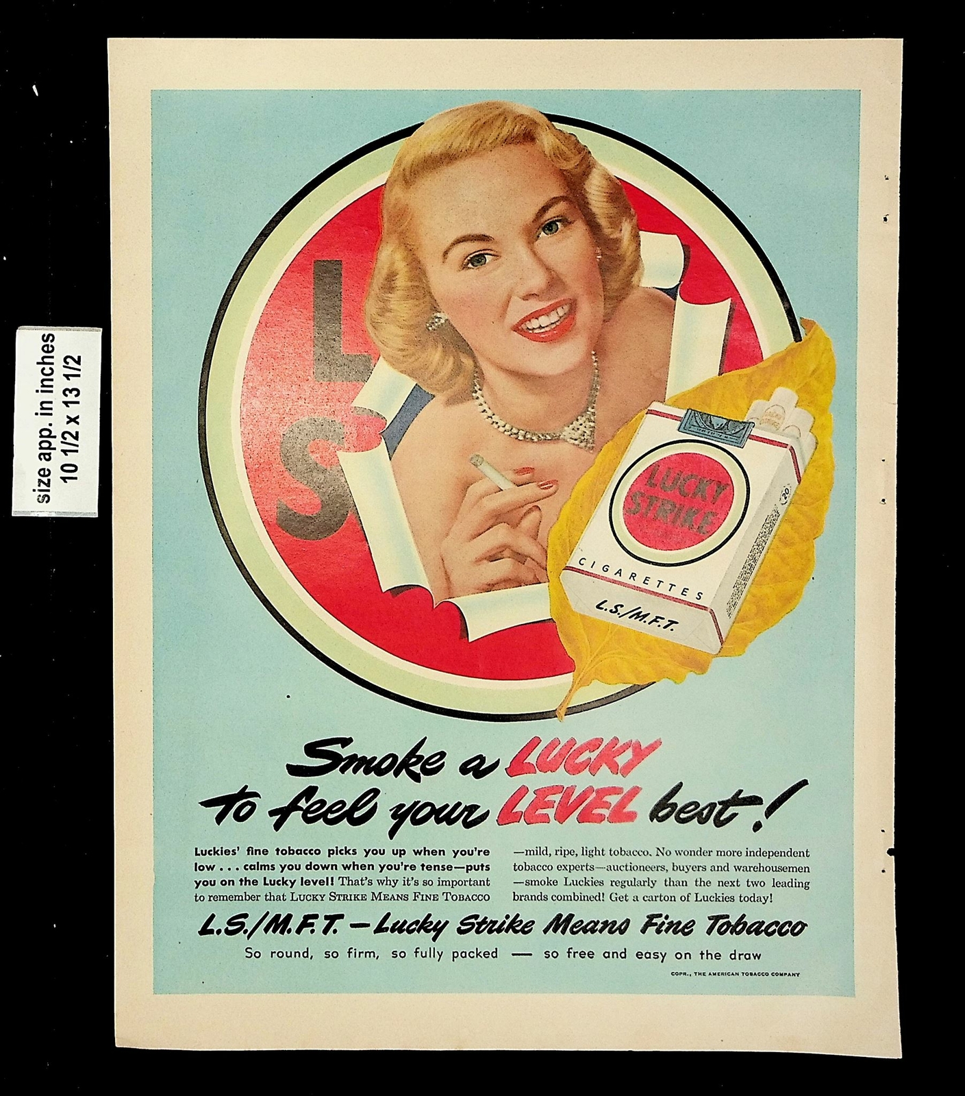 1949 Smoke a Lucky Strike Cigarette Level Vintage Print Ad 20857