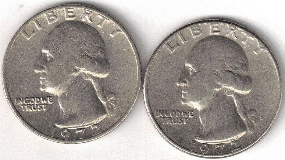 1972 Philadelphia and Denver Circulated 2 Washington Quarter Coins!