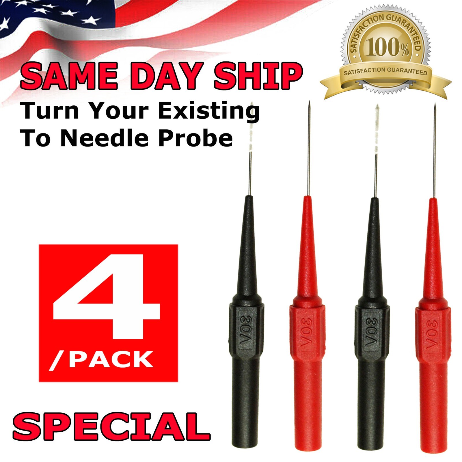 2 Pairs Needle tipped tip multimeter probes test leads FOR FLUKE tester 600V 1A