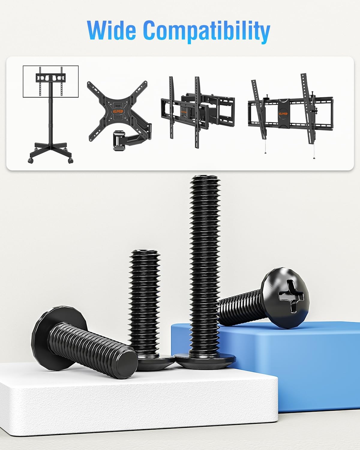 Universal TV Mounting Hardware Kit Set with Box, Includes M4 M5 M6 M8 Screws,...