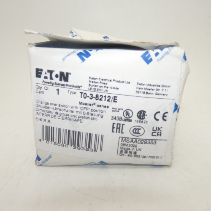 Eaton T0-3-8212/E T0 Series 20A Flush Mounting Changeover Rotary