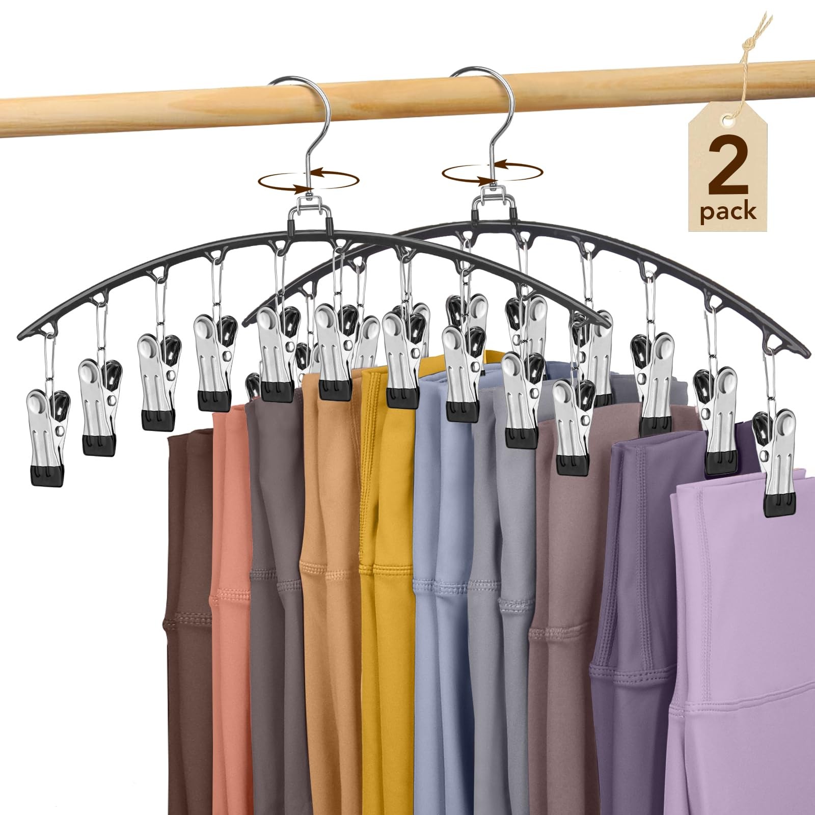 Legging Organizer for Closet 360° Swivel, Metal Yoga Pants Hanger 2 Pack w/10...