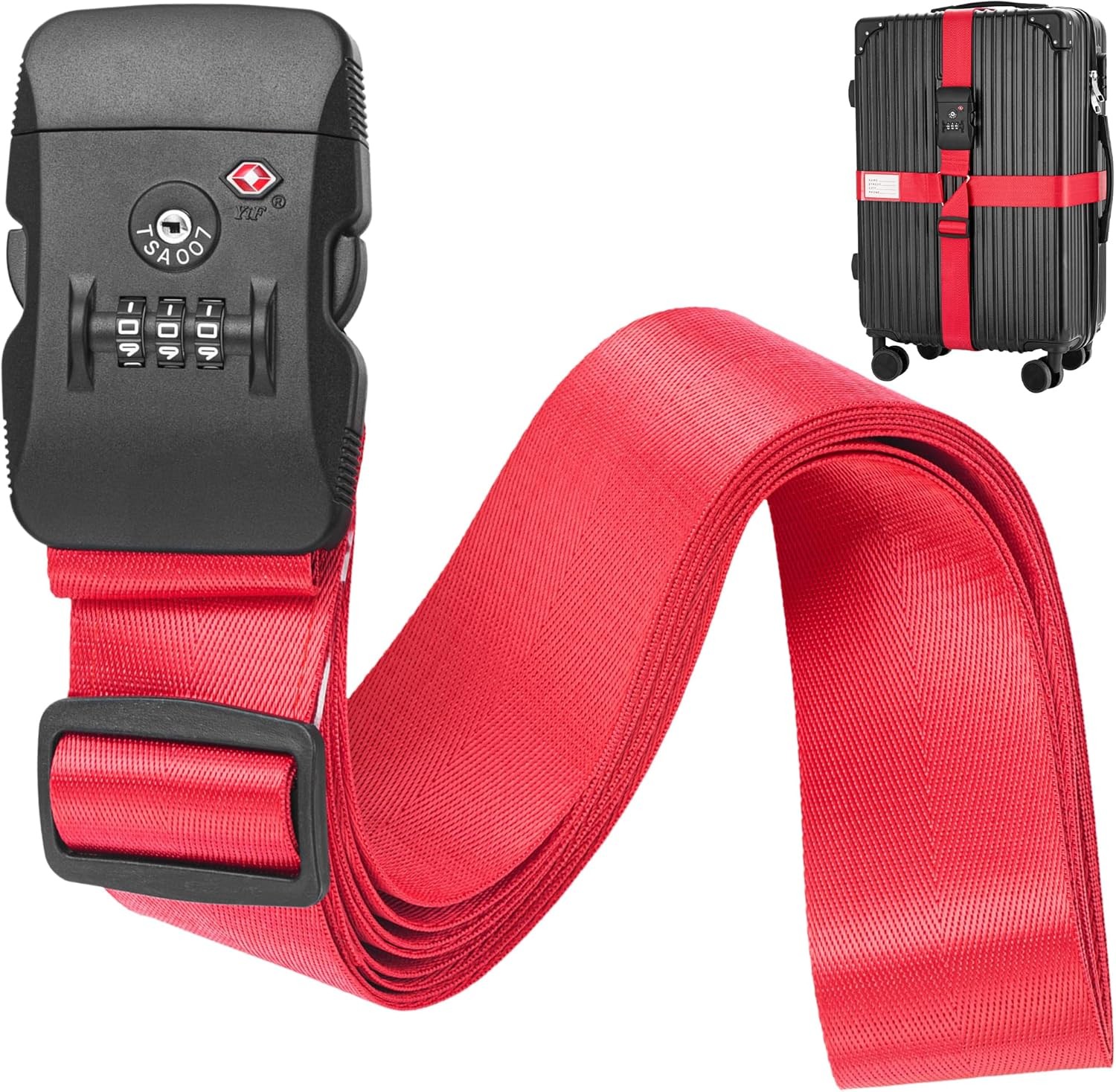 Luggage Strap with TSA Lock - 7 to 13 ft Adjustable, Bright Red - TSA Approved