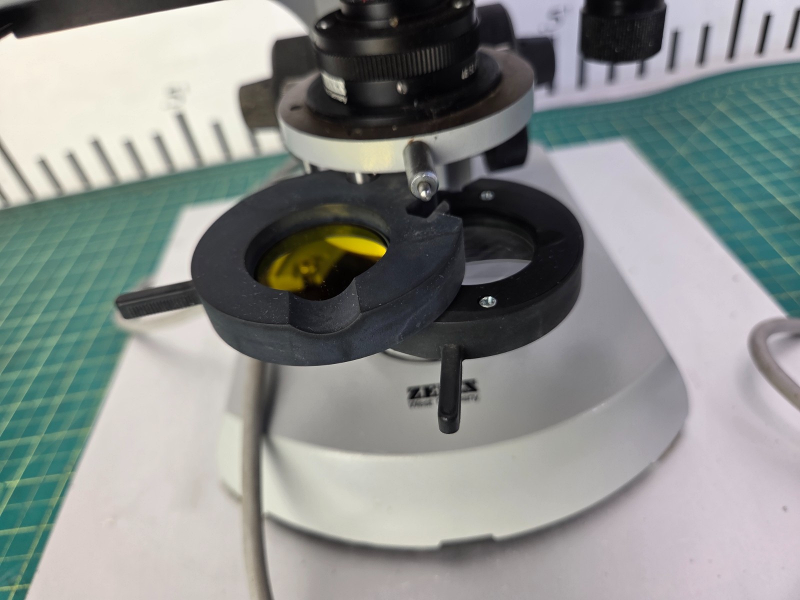 Zeiss Upright Microscope Mounted on a Metal Plate W/2 Objectives