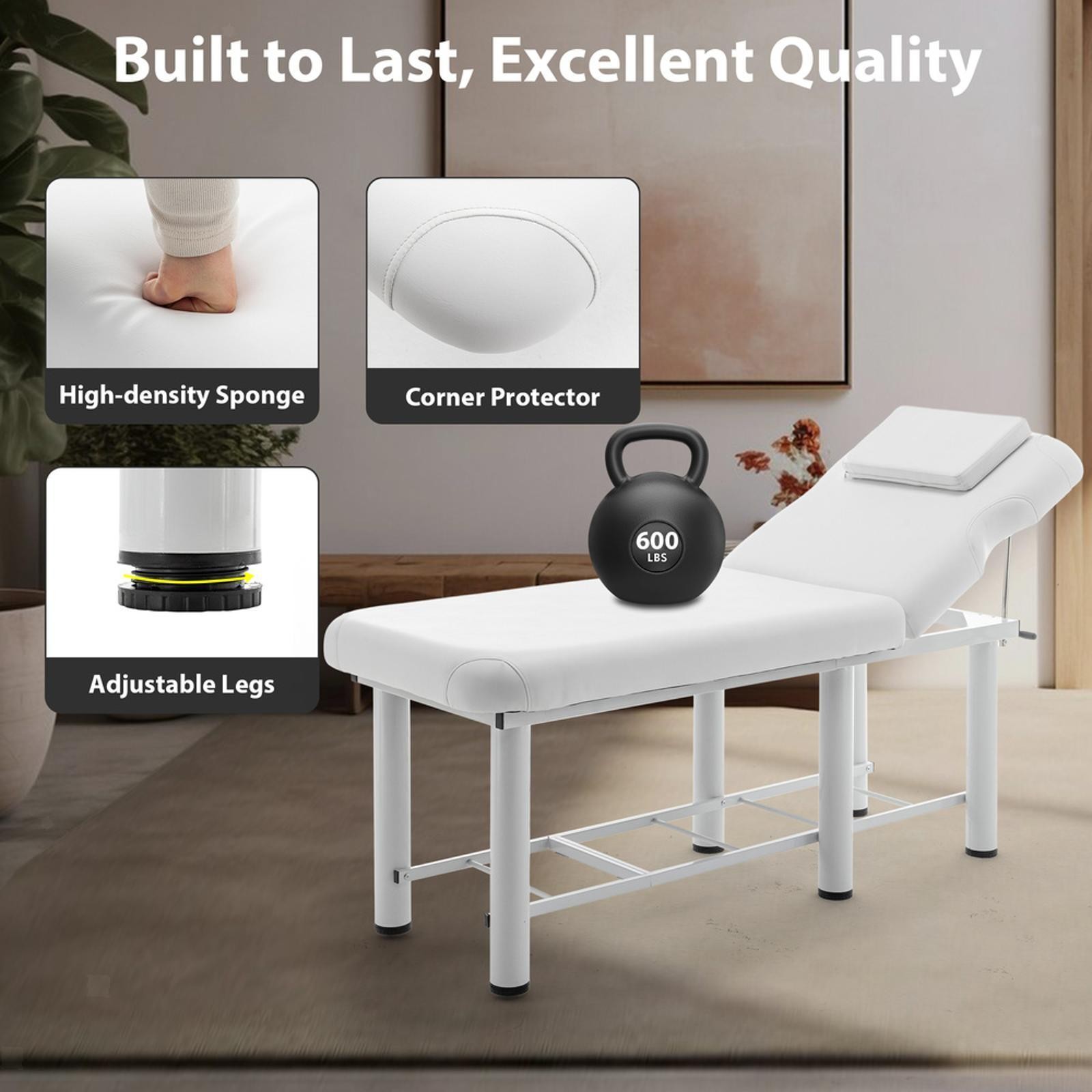 Professional Adjustable Massage Table with Memory Foam, Removable Headrest &