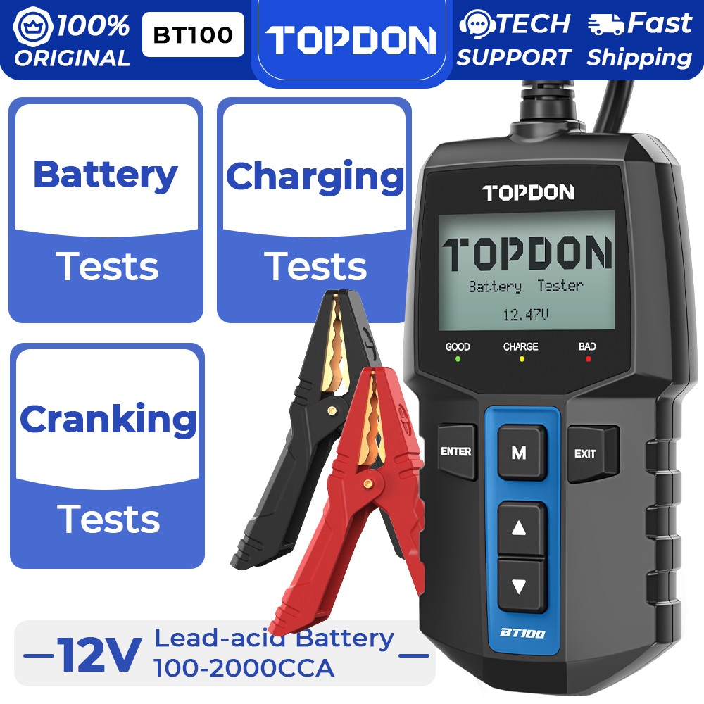 TOPDON BT100 100-2000CCA Auto Alternator Tester Digital Auto Battery Analyzer