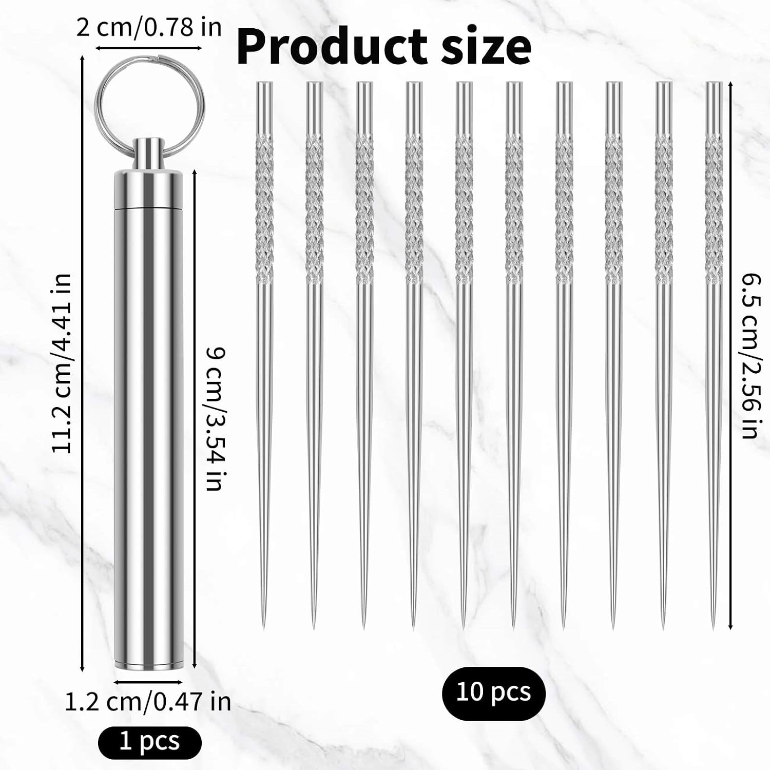 10 Pcs Reusable Metal Toothpick with Waterproof Case, Portable Stainless Stee...
