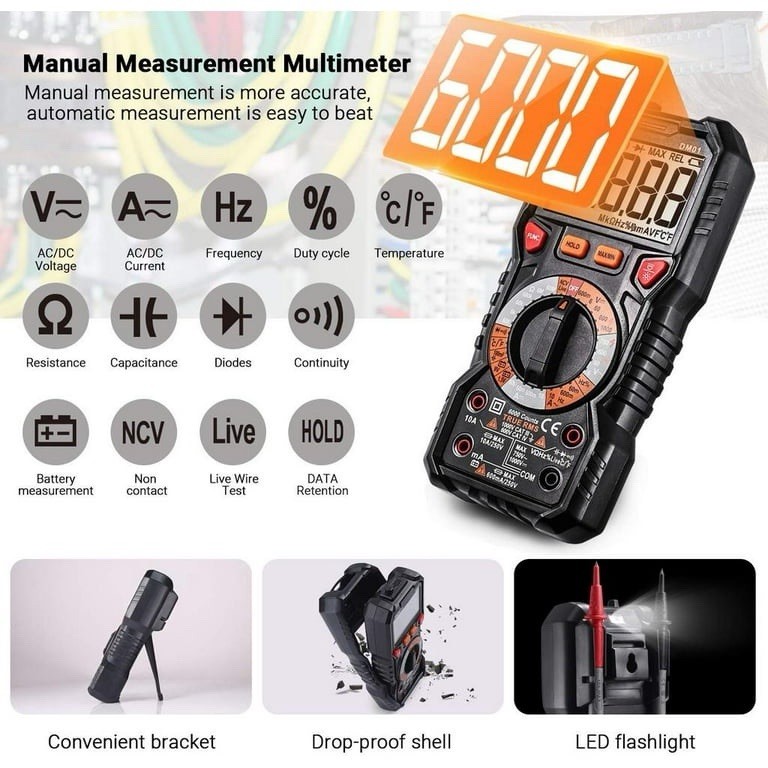 TACKLIFE DM01M Digital Multimeter,TRMS 6000 Counts Multimeter w/ Backlights LCD