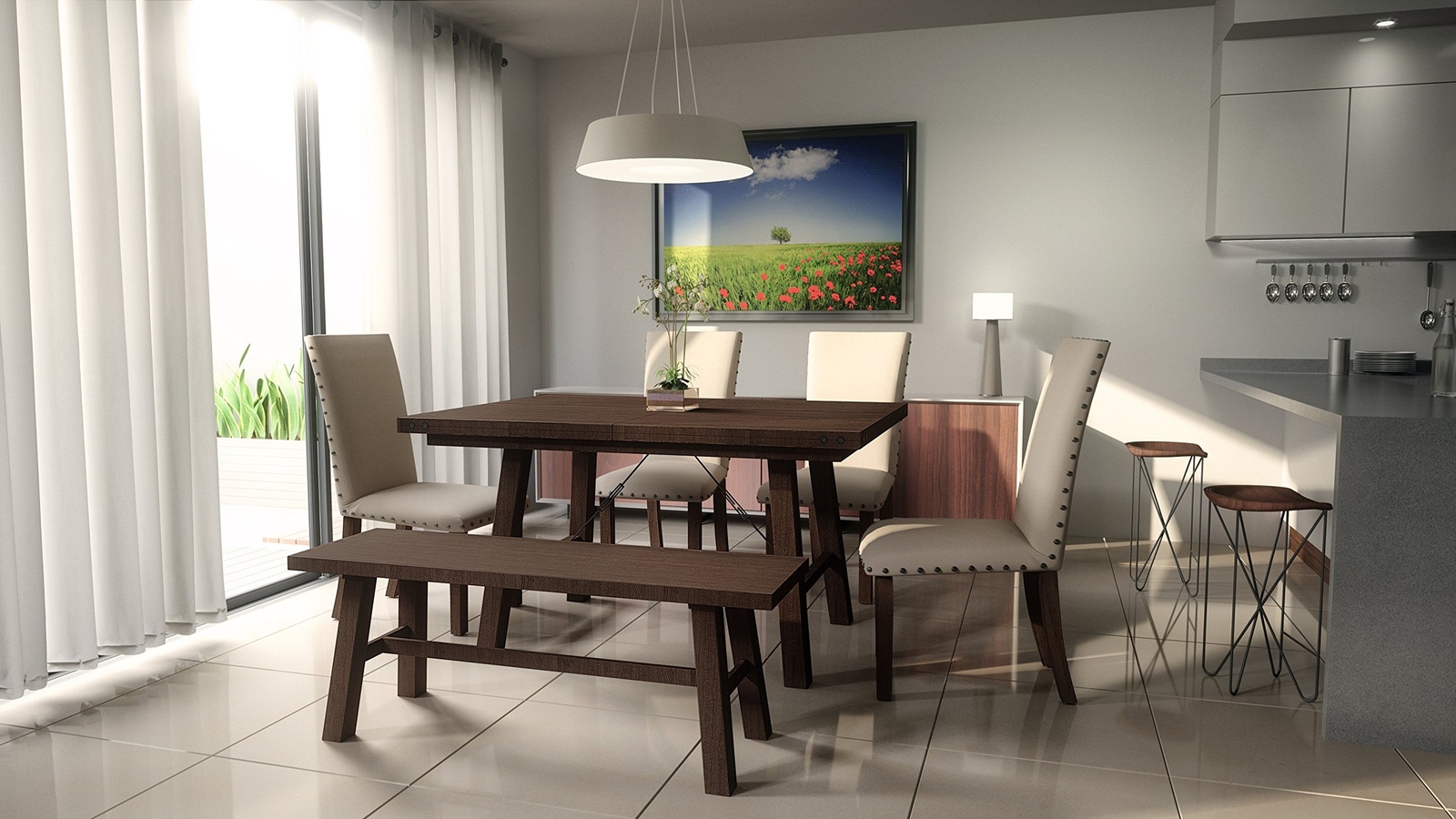 Bare Decor Aloha Backless Teak Counter Stool with Metal Legs, Brown