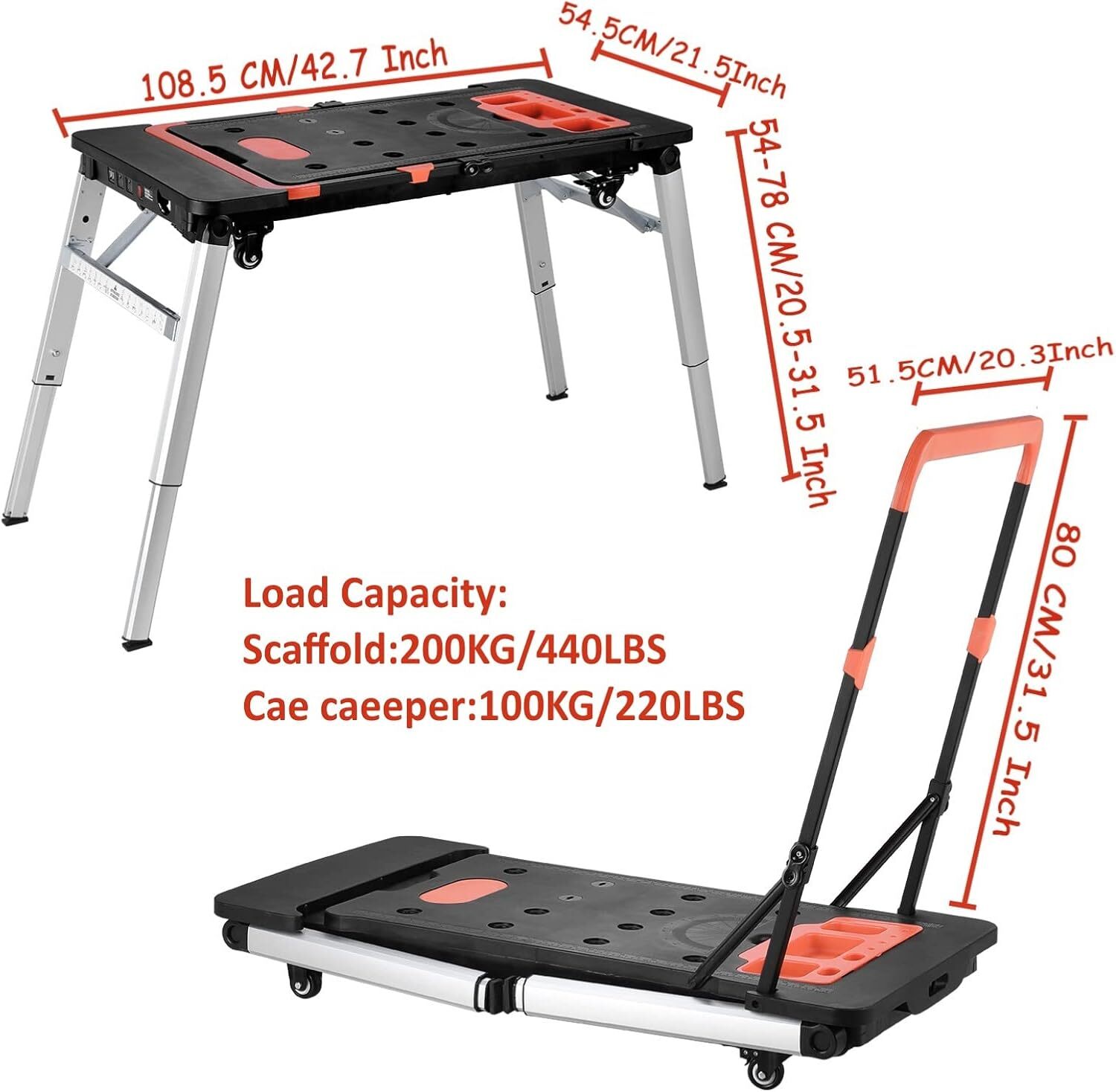 Multifunctional Folding Work Table,7 in 1 Work Benches for Garage Car Creeper