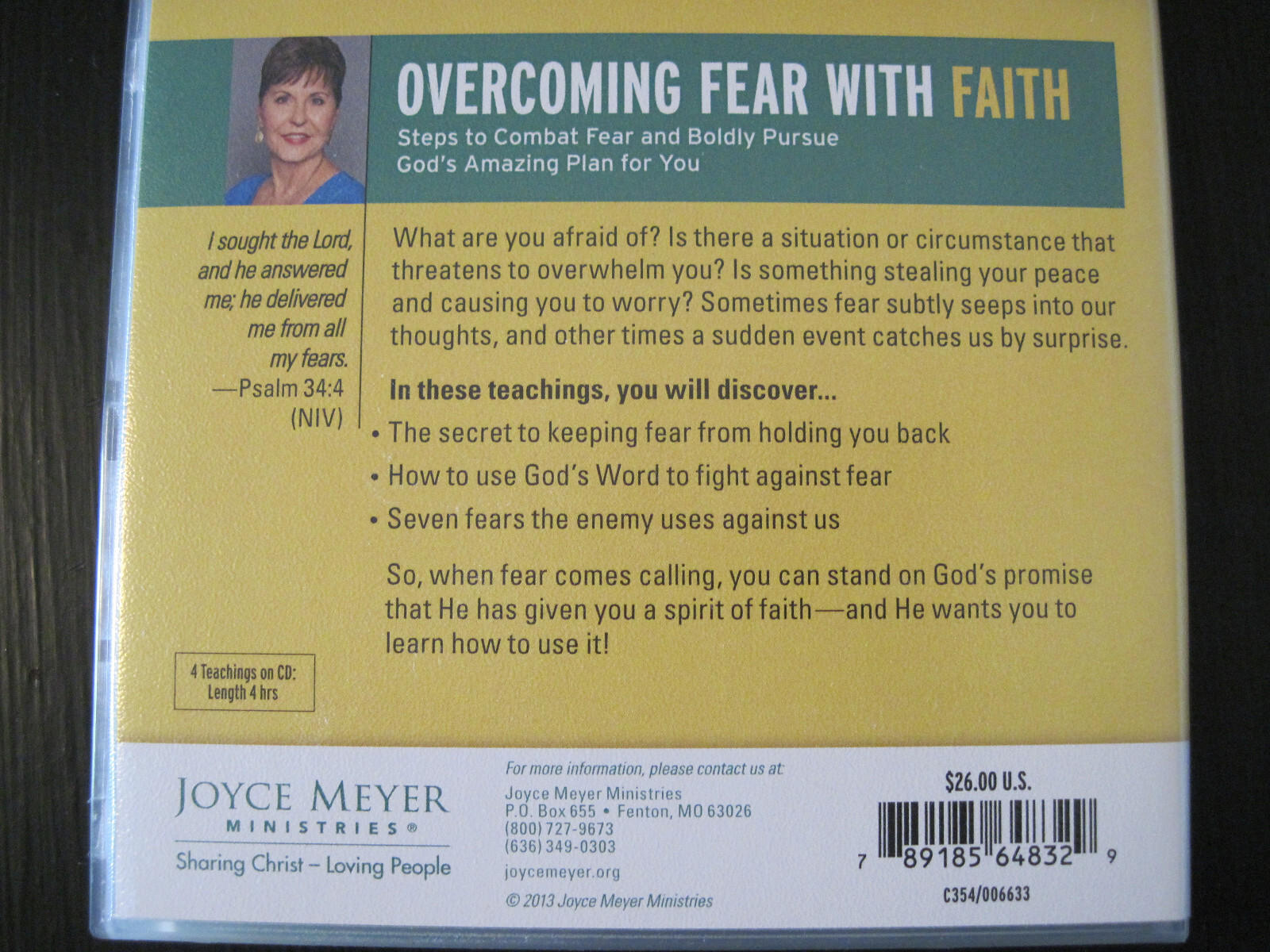 JOYCE MEYER "Overcoming Fear with Faith" 4-Disc CD Set