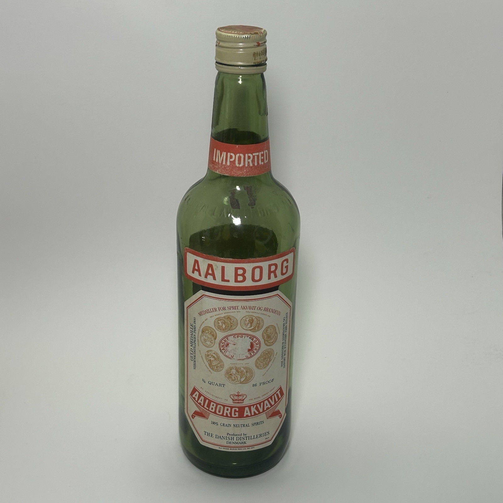 Vintage AALBORG Taffel Akvavit, Denmark 1970s “EMPTY” Bottle 3/4 qt Collectible