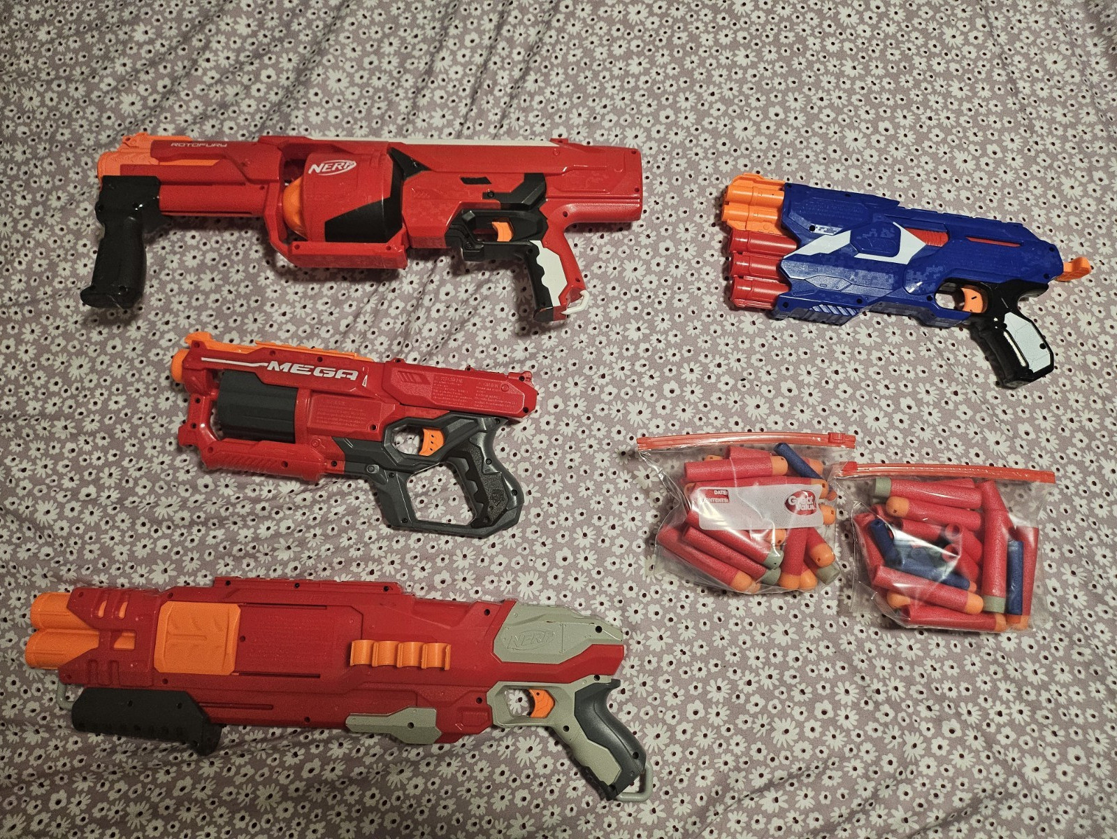 NERF Mega Blaster Lot - DoubleBreach, Cycloneshock, Dual-Strike, Rotofury w/Dart