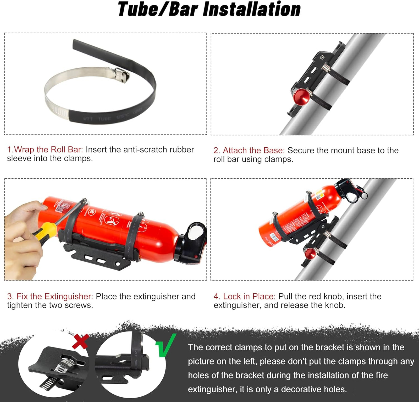 Fire Extinguisher Mount Universal Fit with Quick Release Clamps for Roll Bar