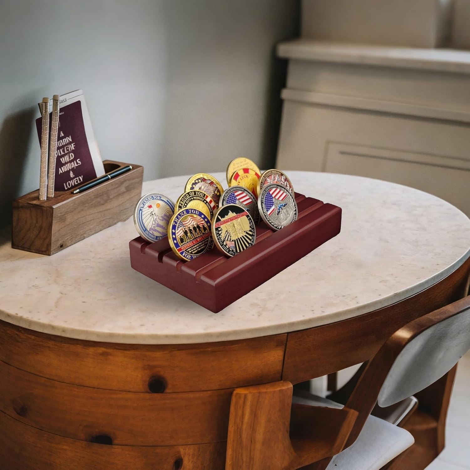 Small Military Challenge Coins Display Holder Solid Wood Challenge Coin Stand...
