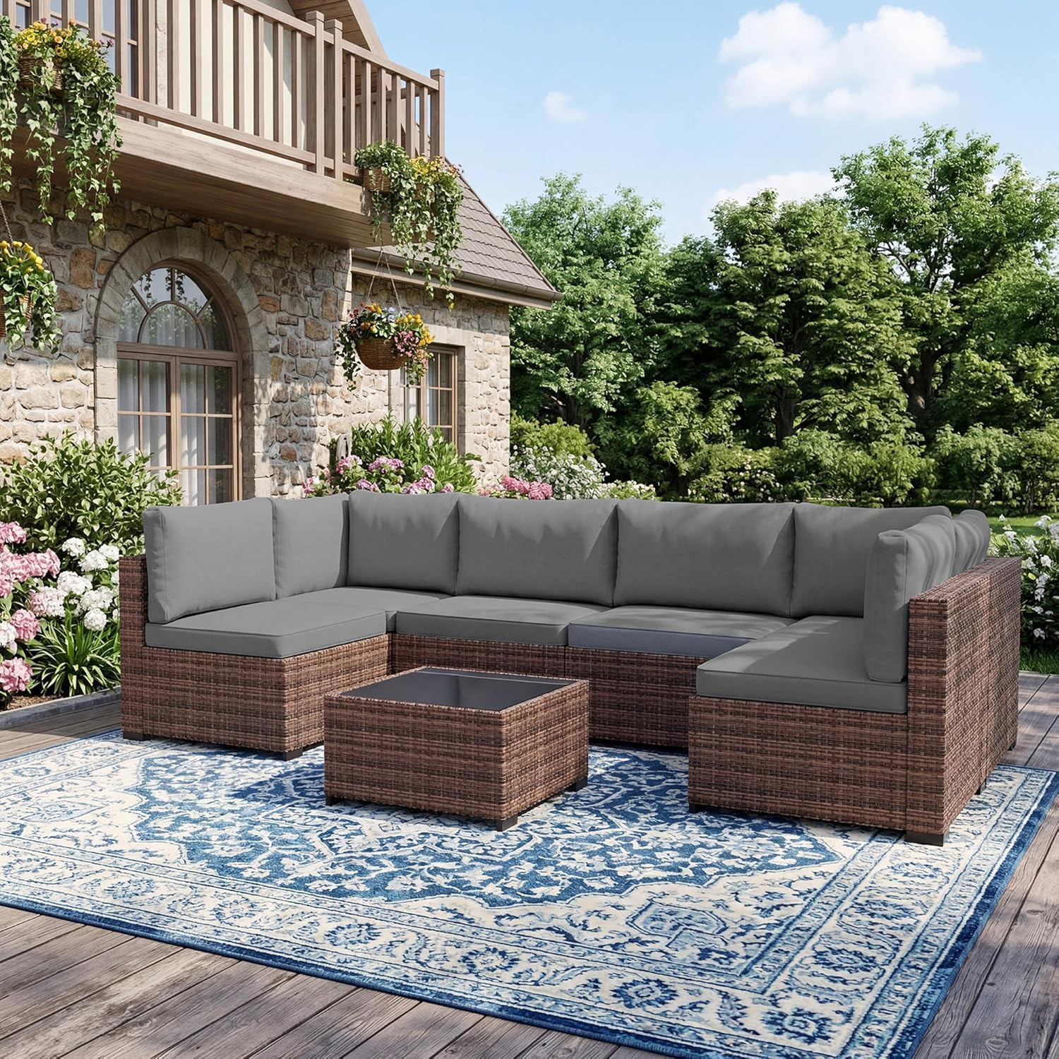 Patio Furniture Set,7 Pieces Outdoor Wicker Rattan Patio Furniture, Wicker Ratta