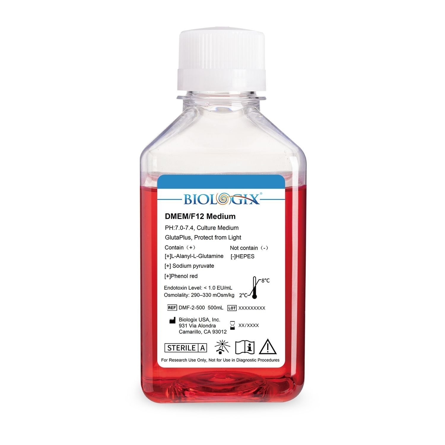 Biologix® DMEM/F-12 Culture Medium, No HEPES, 500mL/Bottle, Short-Dated Special