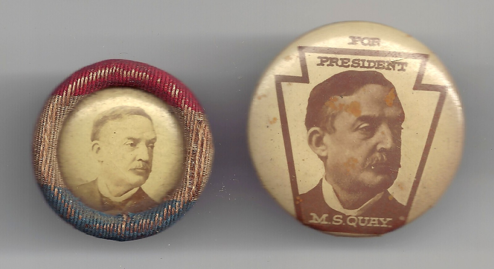 1896 M. S. QUAY 2 Different Lapel Button Studs PA Sen. & 1896 Presidential Cand.