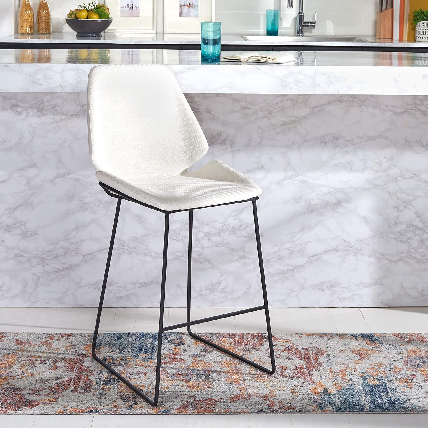 Masami White Faux Leather & Black 26-Inch Counter Stool - Home Collection