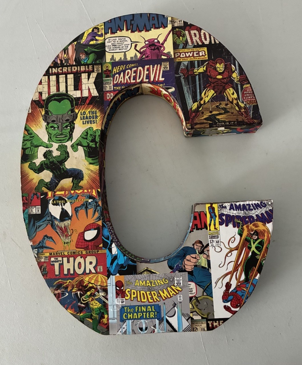 Marvel Comics Retro Superhero Wood Letter "C" hulk spiderman daredevil Thor