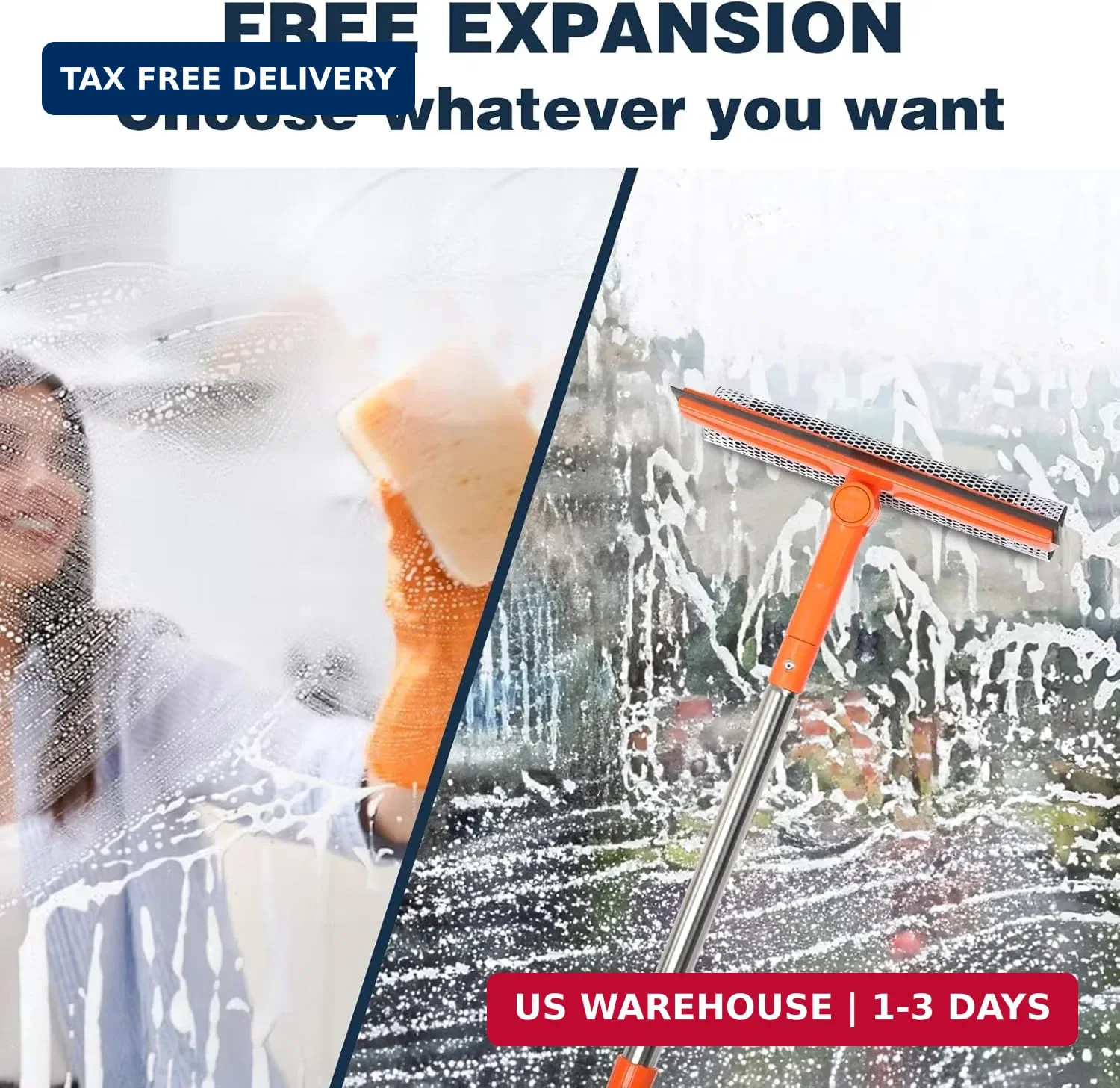 Professional Window Squeegee,2 in 1 Squeegee Window Cleaner with Long Stainless
