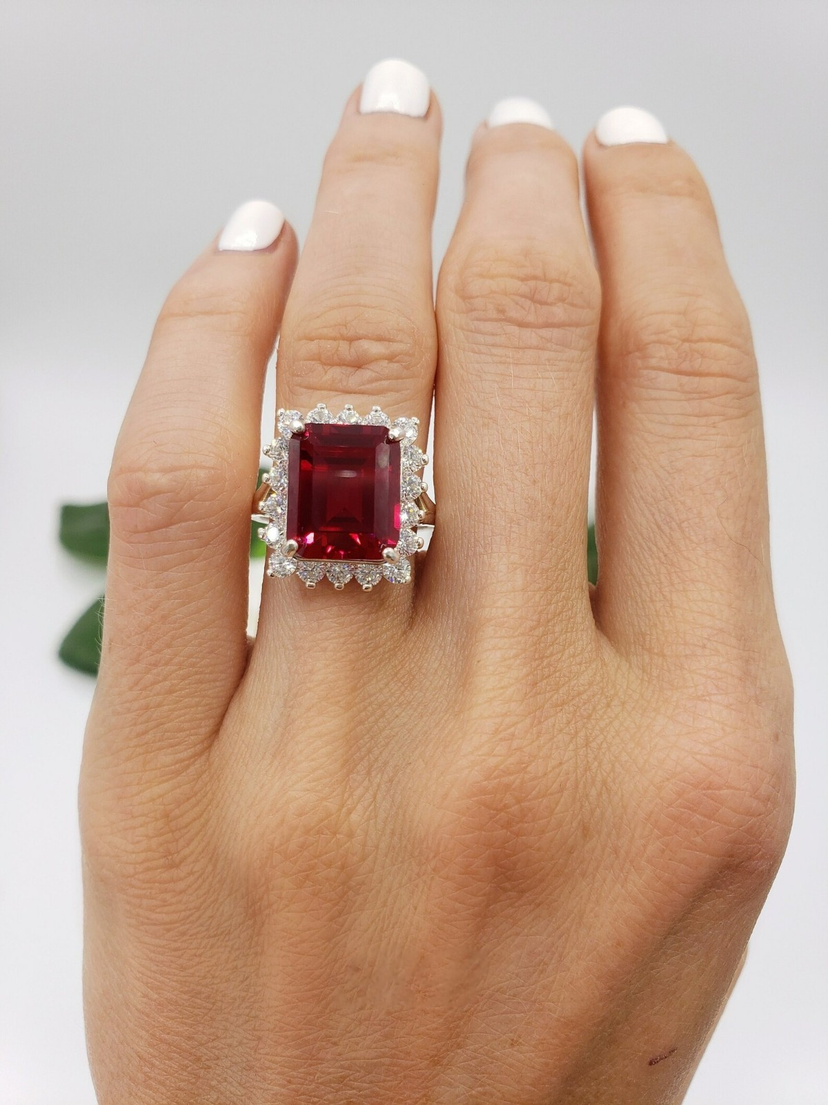 6.8 Ct Emerald Cut Natural Ruby Diamond Wedding Bridal Ring Women 14K White Gold