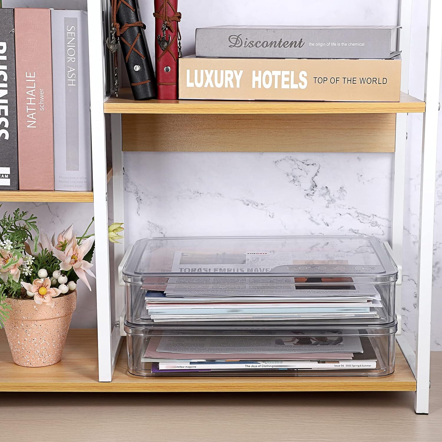 BTSKY 2 Pack Clear Plastic Stackable Storage Box File Protector Big, White