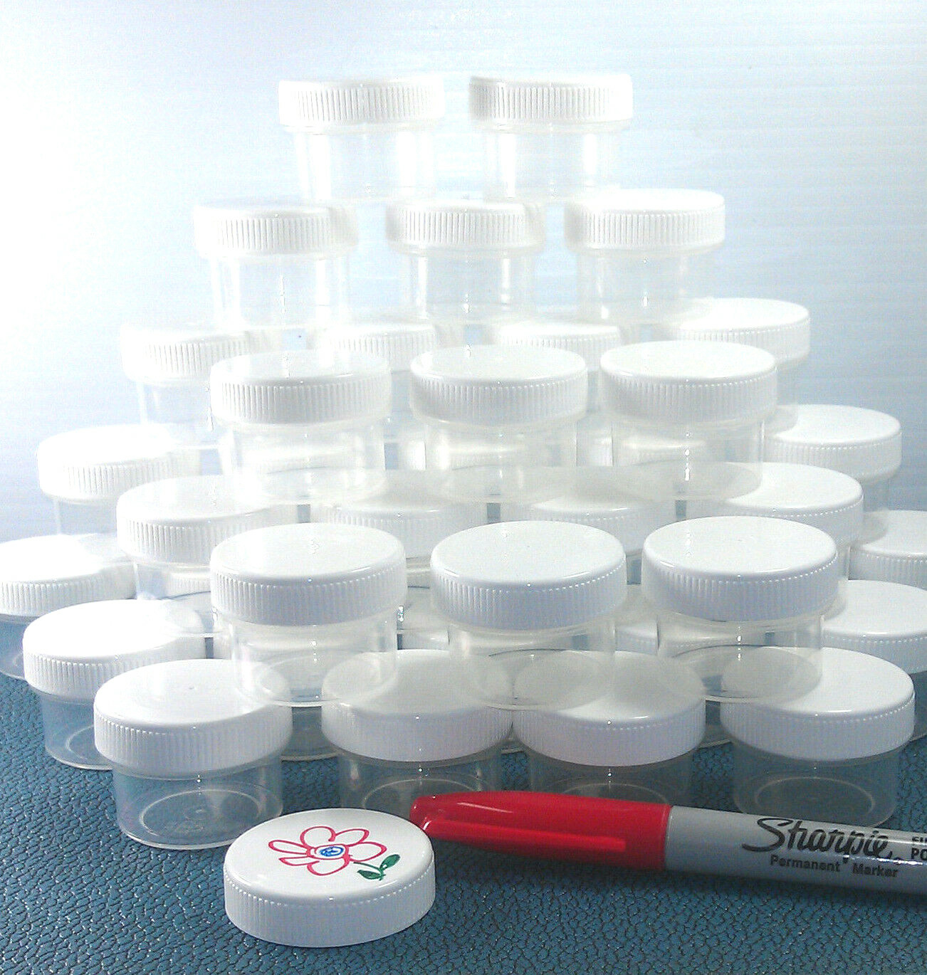 20 Clear 1/2oz  Small Plastic Jars  USA #3803 Screw On caps Reusable USA Made