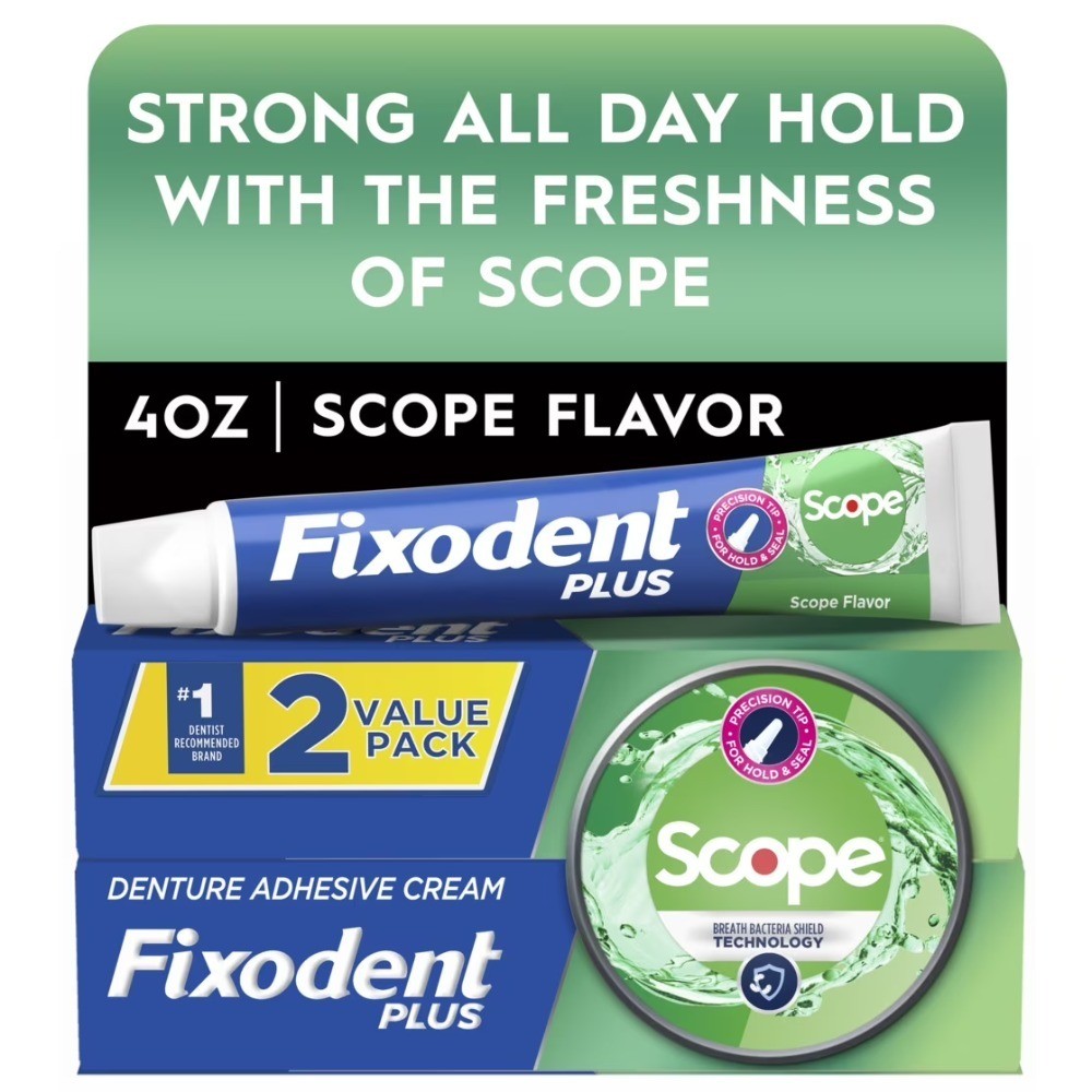 Denture Adhesive Cream Extra Strong Hold Mint Flavor 2 Ounce Twin Pack