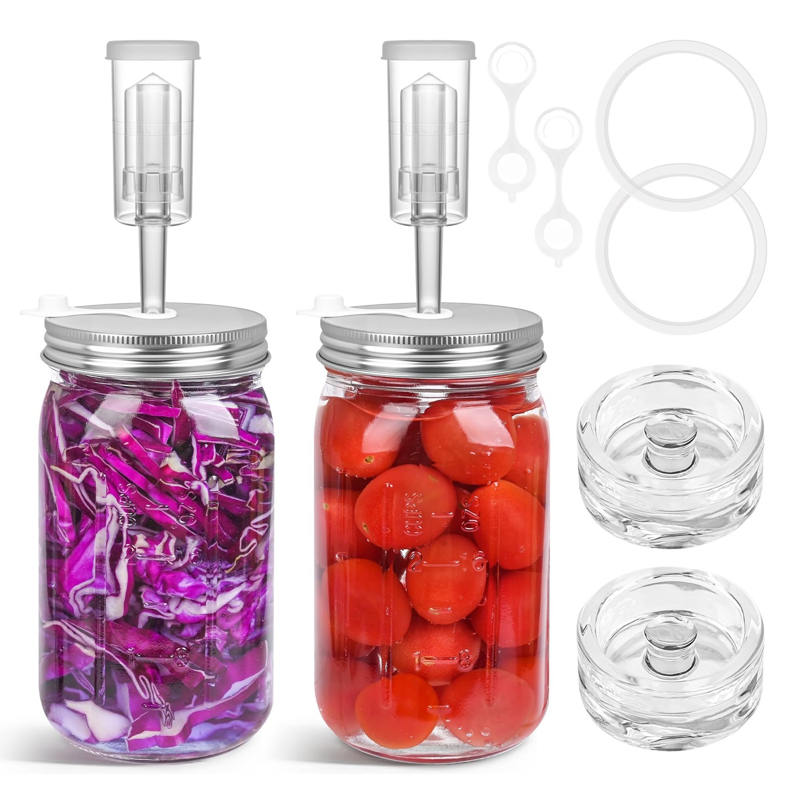 32 Oz Mason Jar Fermentation Kit,Sauerkraut/Pickling Kit with 2 Pack Fermentatio
