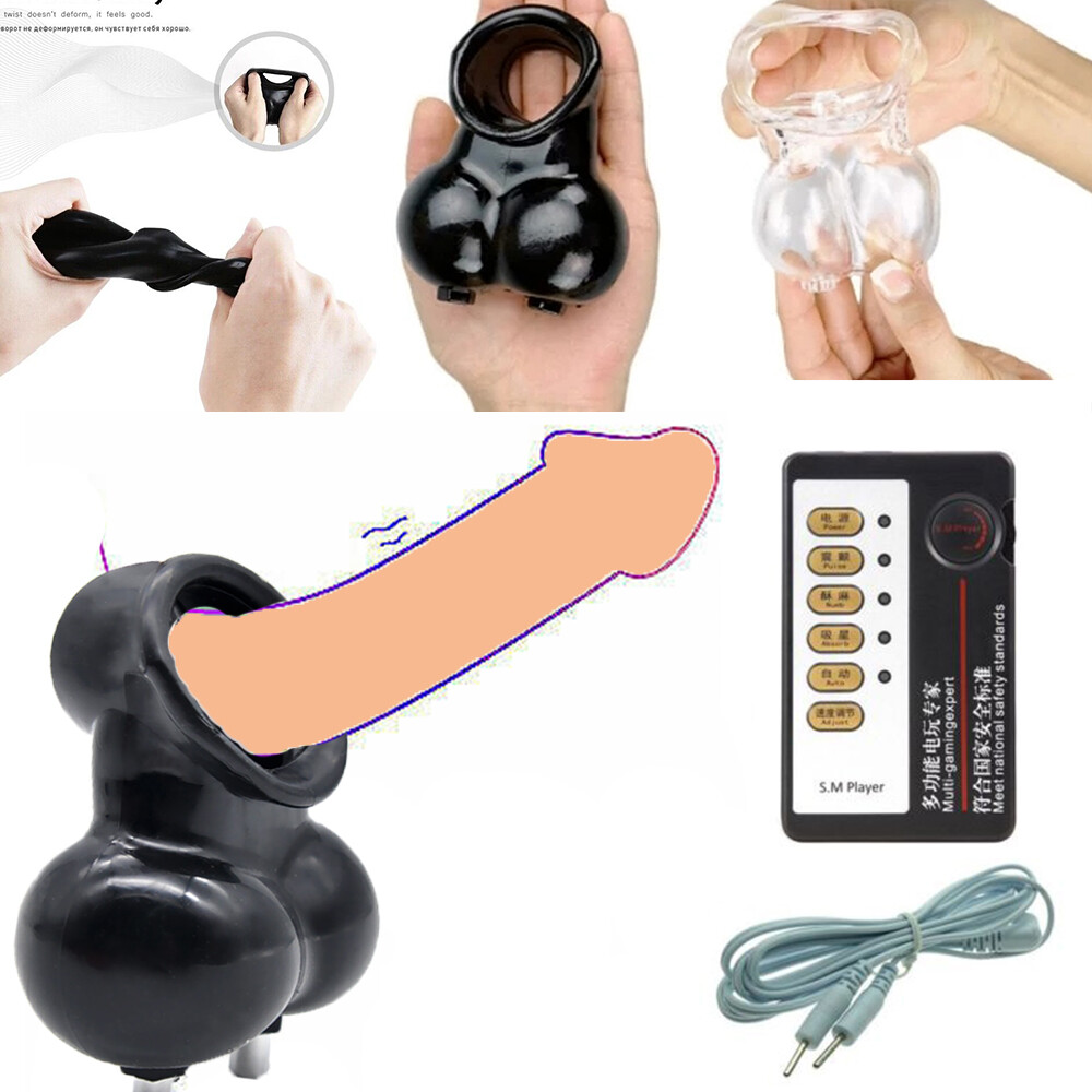 Men Shock E-Stim Ball Stretcher Male Cage Chastity Enhancer Delay Device US Ship