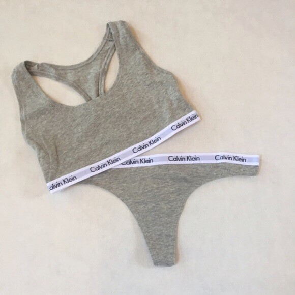 NEW Calvin Klein Gray Bralette & Thong Set CK Logo 2 Pc S M L