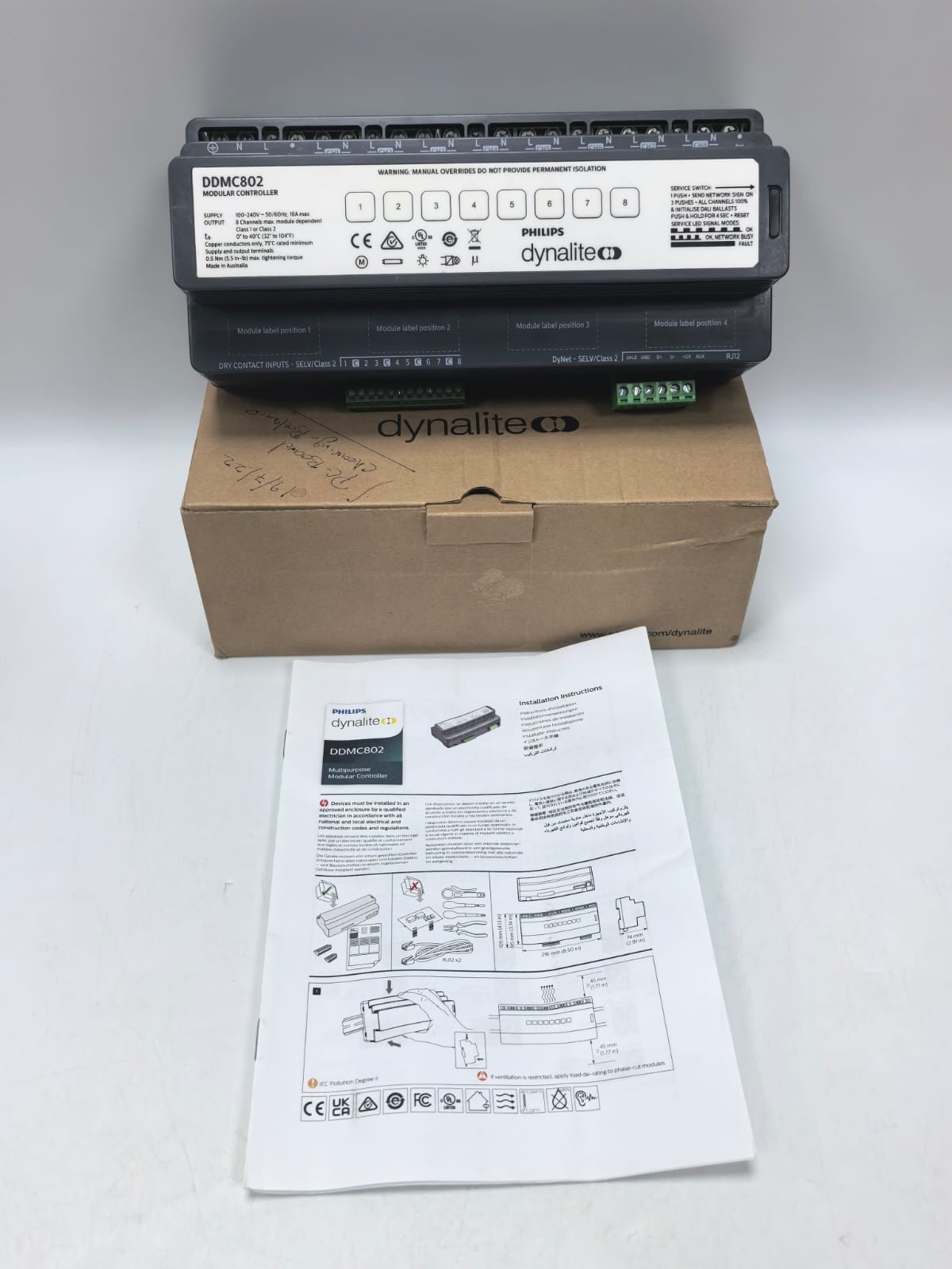 PHILIPS DYNALITE DDMC802 MODULAR CONTROLLER FW.1.07 100-240V -50/60HZ ,16A MAX.