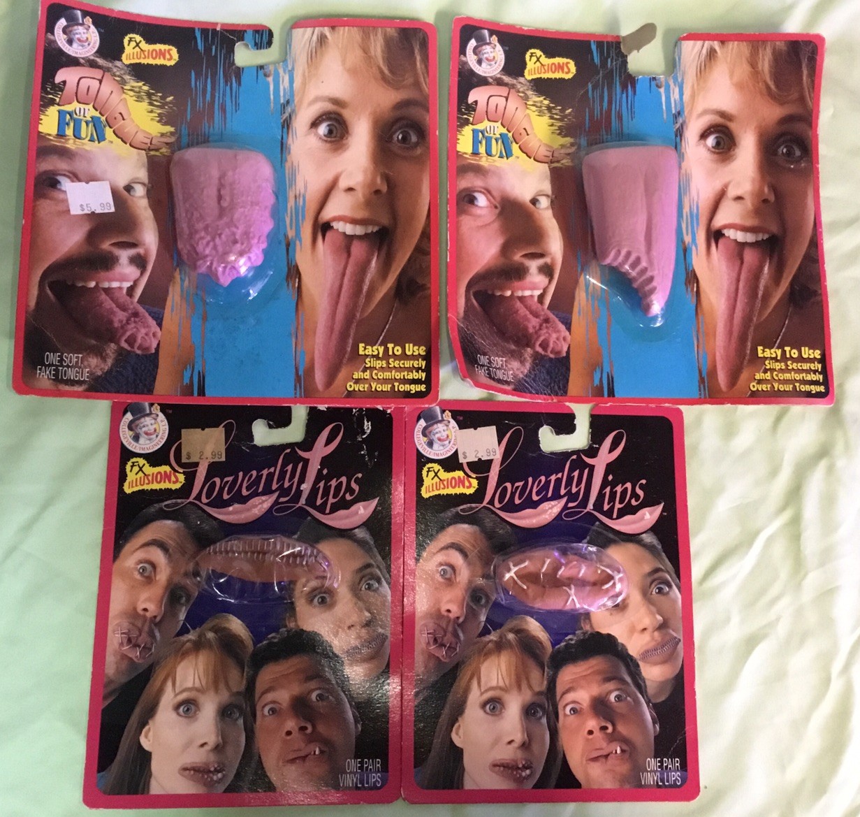 Vintage Lot Of 4 1993 TONGUES Fake LIPS IllusionTrick Tongue Halloween Prank