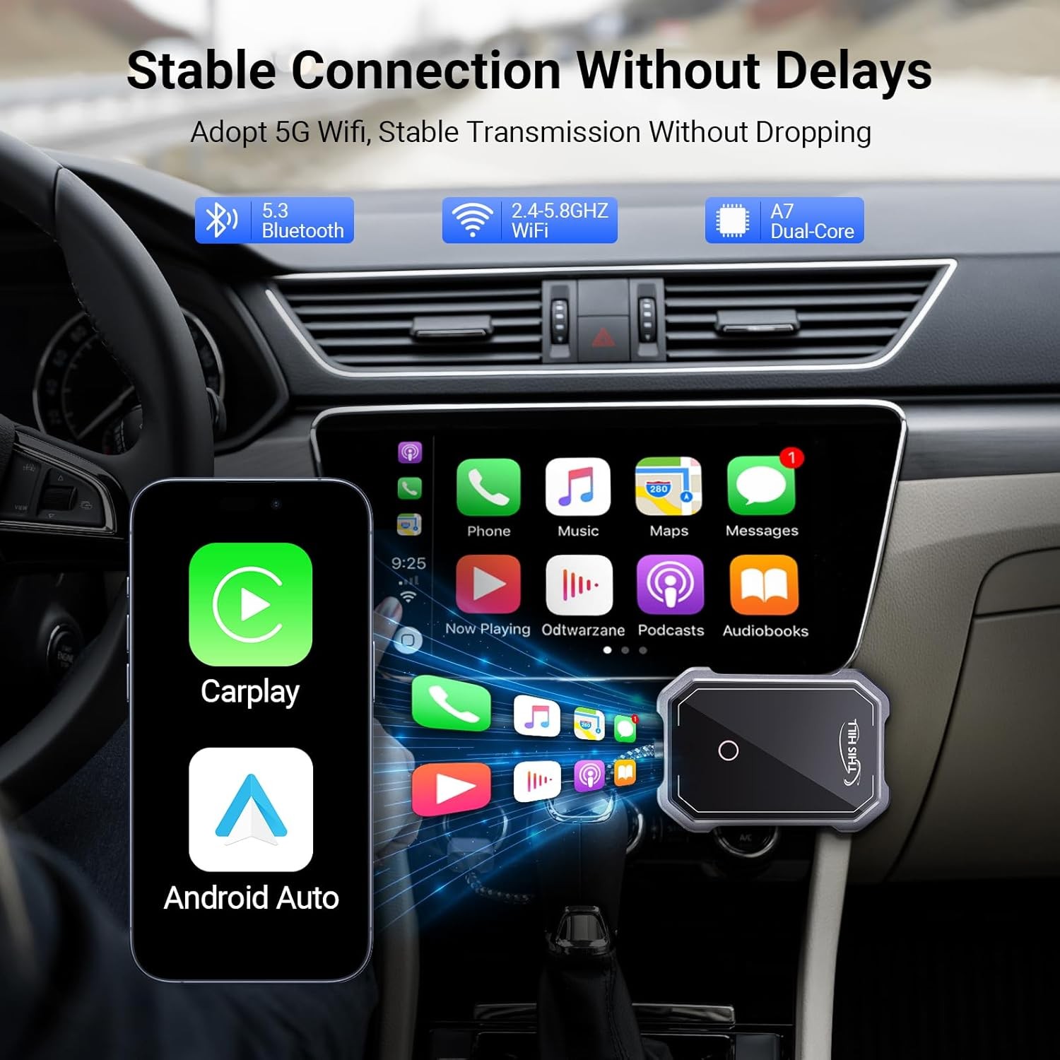 2-in-1 Wireless CarPlay & Android Auto Adapter for 2017+ Cars & iOS 10 & Android
