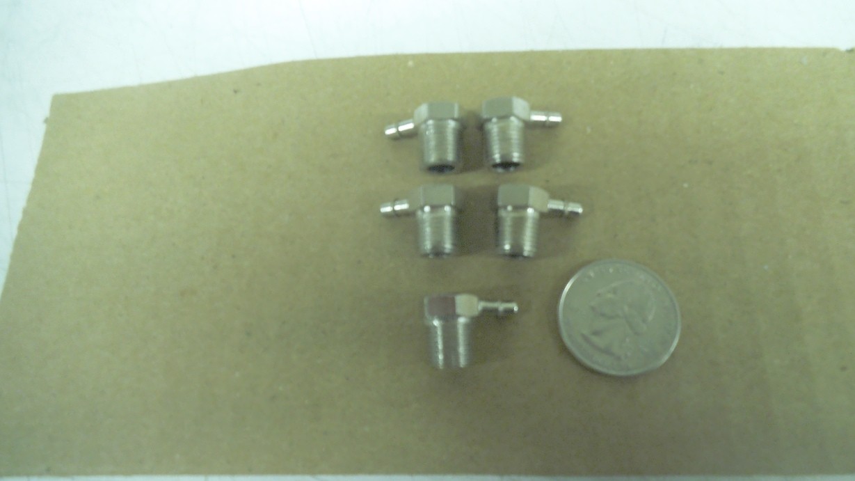 5 pcs Mem-Co Nickel Plated Brass elbow, 1/8 npt x 1/8ID hose barb, 1/8LB3NP, nos