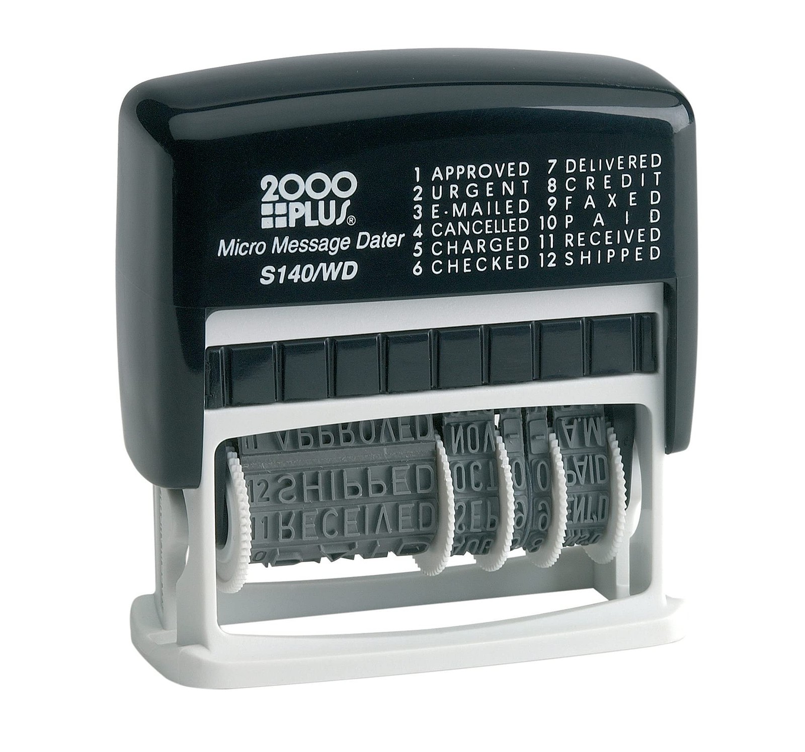 12-in-1 Micro Date and Message Stamp 12 Phrases 1-7/8 x 3/8 Inch Impression