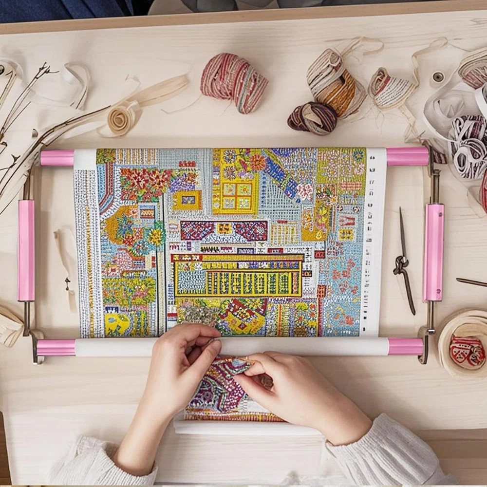 Heavy Duty 4 Slot Embroidery Clip Frame - Pink Needlepoint Scroll Frame
