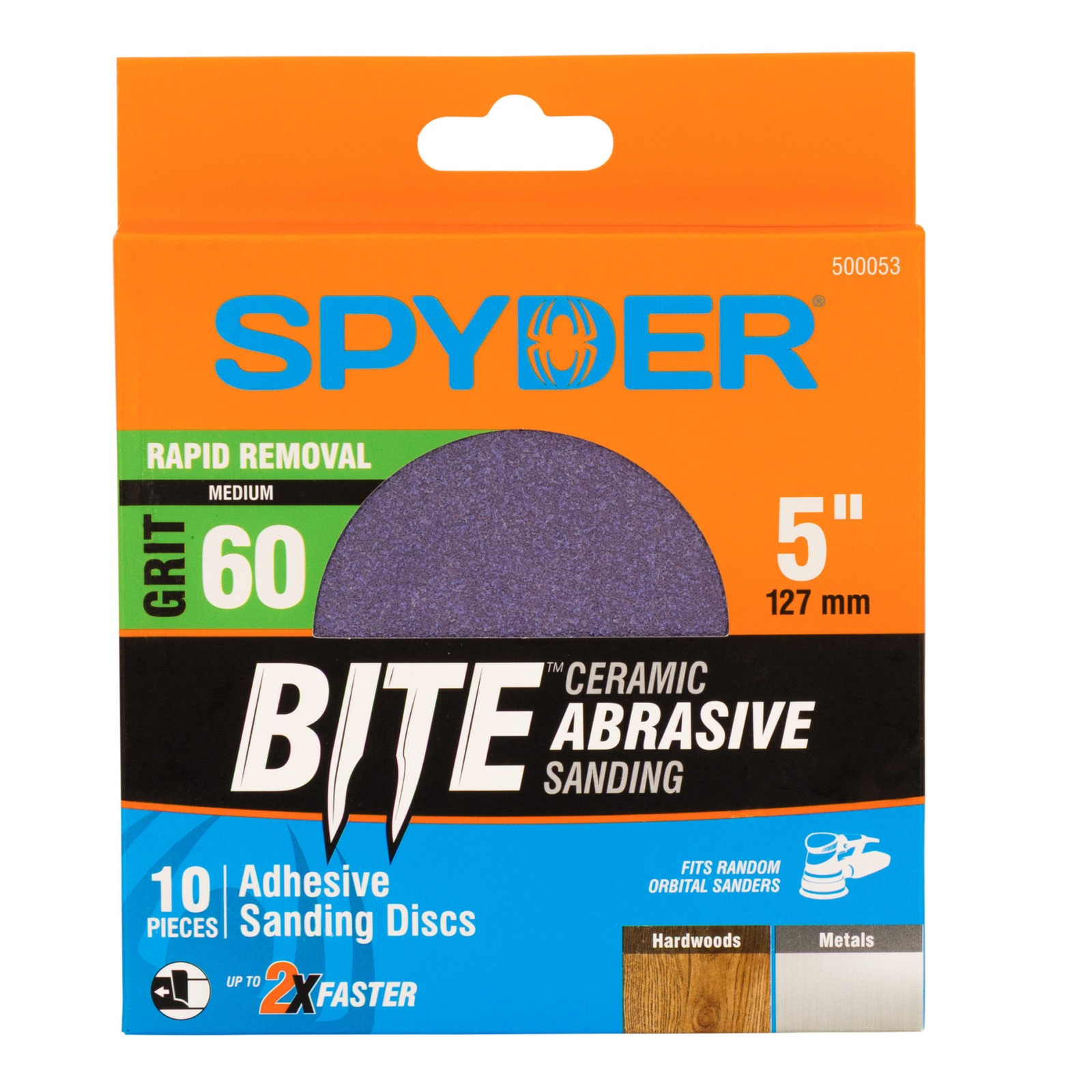 Spyder 5 in. x No Hole 60 Grit Ceramic Adhesive Sanding Discs 10-Pack 500053
