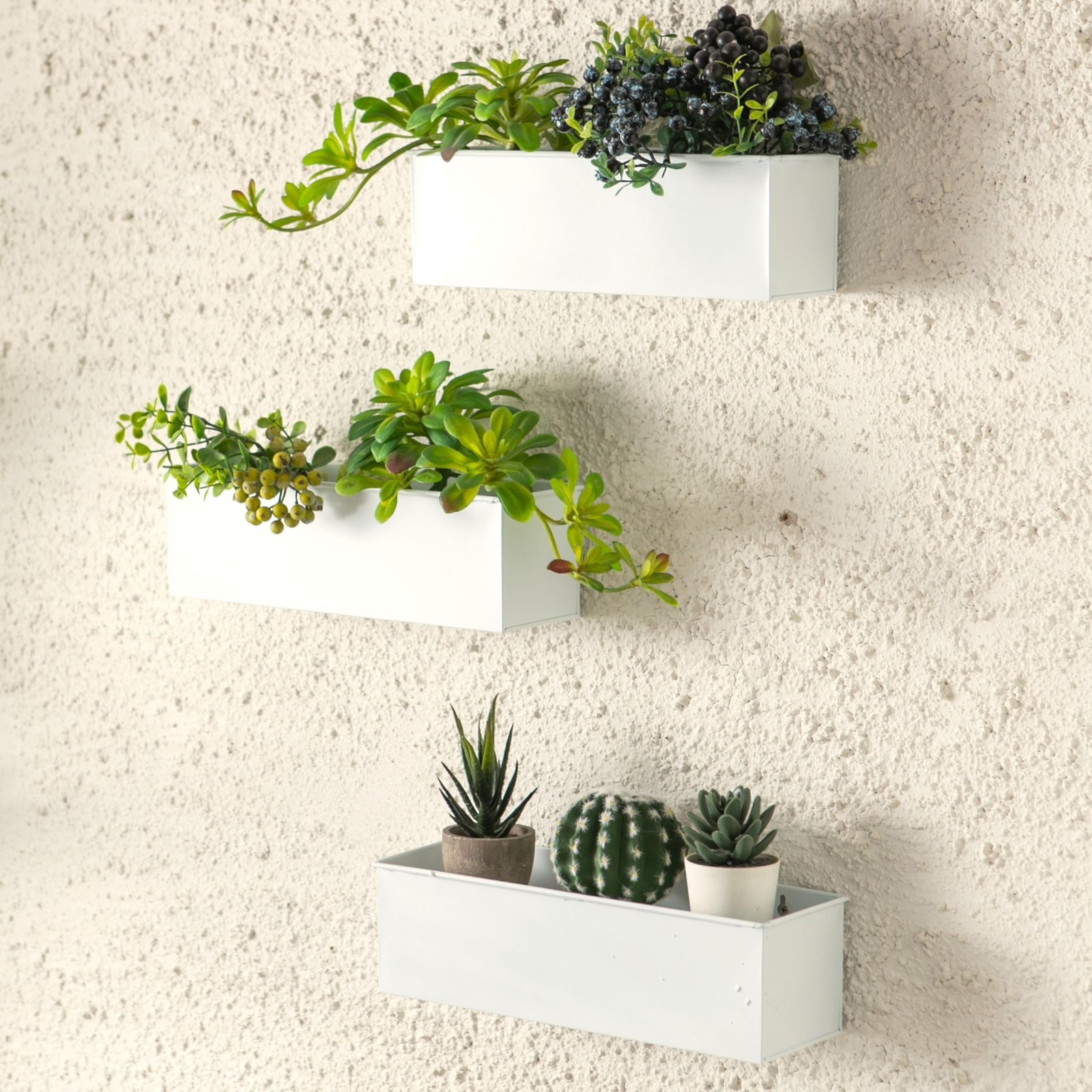 LaLaGreen Wall Planter (16 in, 3 Pack) White Metal Rectangular Succulent
