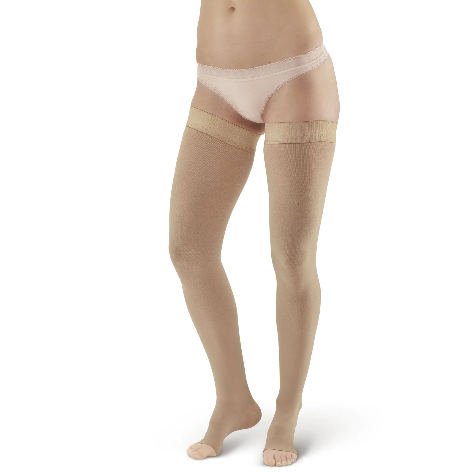 Ames Walker 292OT Luxury Opaque Open Toe Thigh Highs w/Dot Band 20-30 mmHg