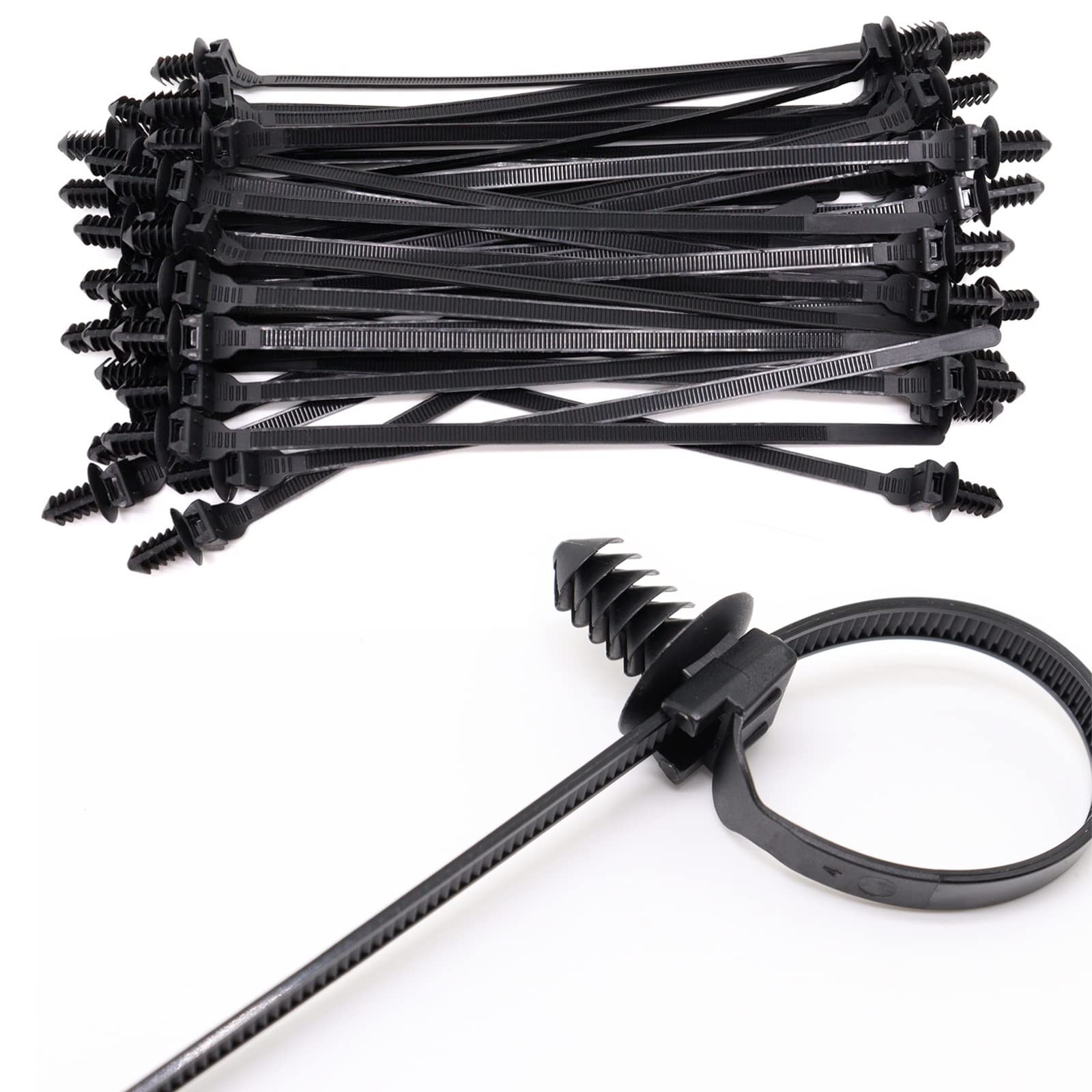 Benliu 30Pcs Nylon Push Mount Cable Zip Tie, 8.3x0.2 In Heavy Duty Nylon Push...